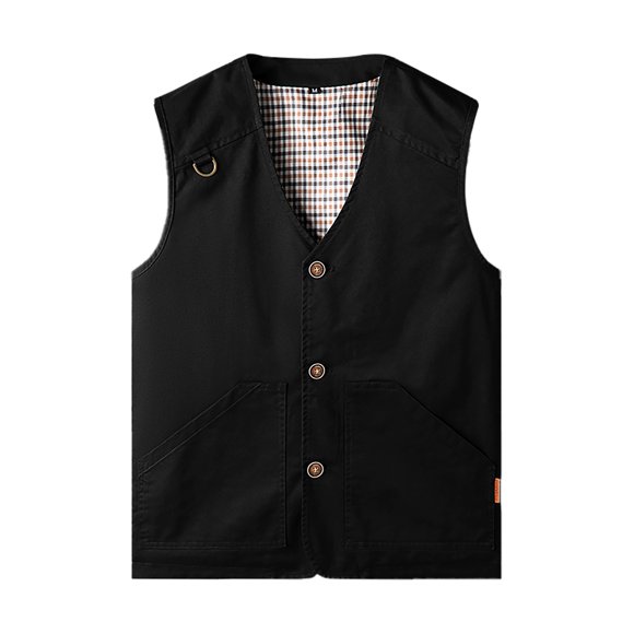 Amzcrzy Plus Size Men's Outerwear Vests Comfortable Button Sleeveless Cotton Vest for Men Casual Oversized Solid Color Mens Vest with Pockets 7XL