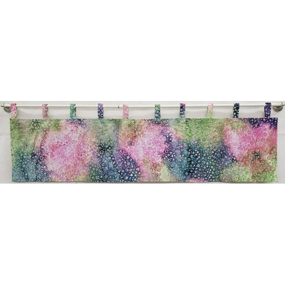Batik Tie Dye Tab Top Curtains by Penny's Needful Things (Lined) (24 Inch Long Two Curtain Panels) (Pink Blue Green Spots)