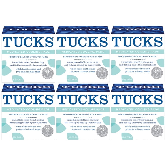 TUCKS Medicated Cooling Pads 100 Each (Pack of 6)
