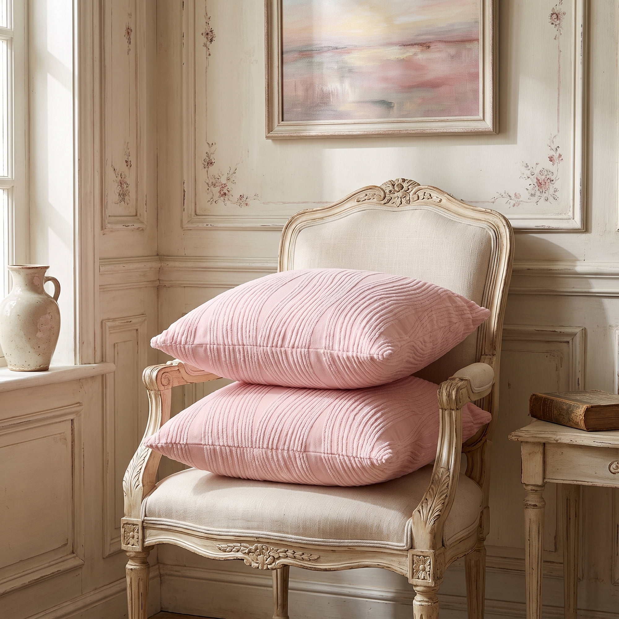 Unique Bargains 2Pcs Wave Textured Throw Pillow Cover Jacquard Cushion Cases Pink 18"x18"