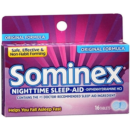 Sominex - Original Formula, Nighttime sleep-aid, 25 mg Diphenhydramine HCl, 16 tablets, Safe, Effective & Non-Habit
