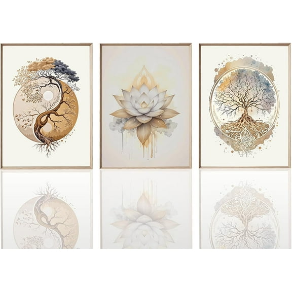 Tree of Life Wall Art Decor, Lotus Zen Canvas Painting Posters,Abstract Modern Tree Pictures for Living Room Bedroom Bathroom Home Decoration 12 * 18 in(Unframed)