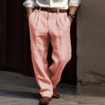 thumbnail image 2 of Men's Linen Double Pleated Straight Pants Solid Color Breathable Casual Holiday, 2 of 9
