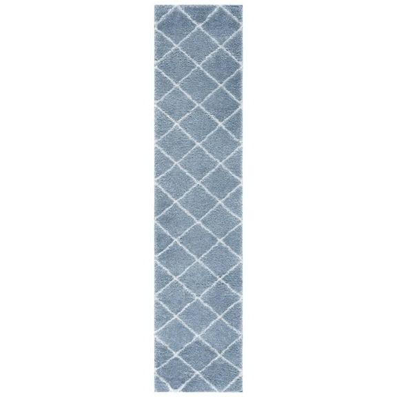 SAFAVIEH Tahoe Elwyn Trellis Shag Runner, 2' x 9', Blue/White
