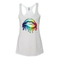 thumbnail image 2 of Wild Bobby, Colorful Neon Rainbow Biting Lips, Pop Culture, Women Tri-Blend Racerback Tank Top, Heather White, Medium, 2 of 3