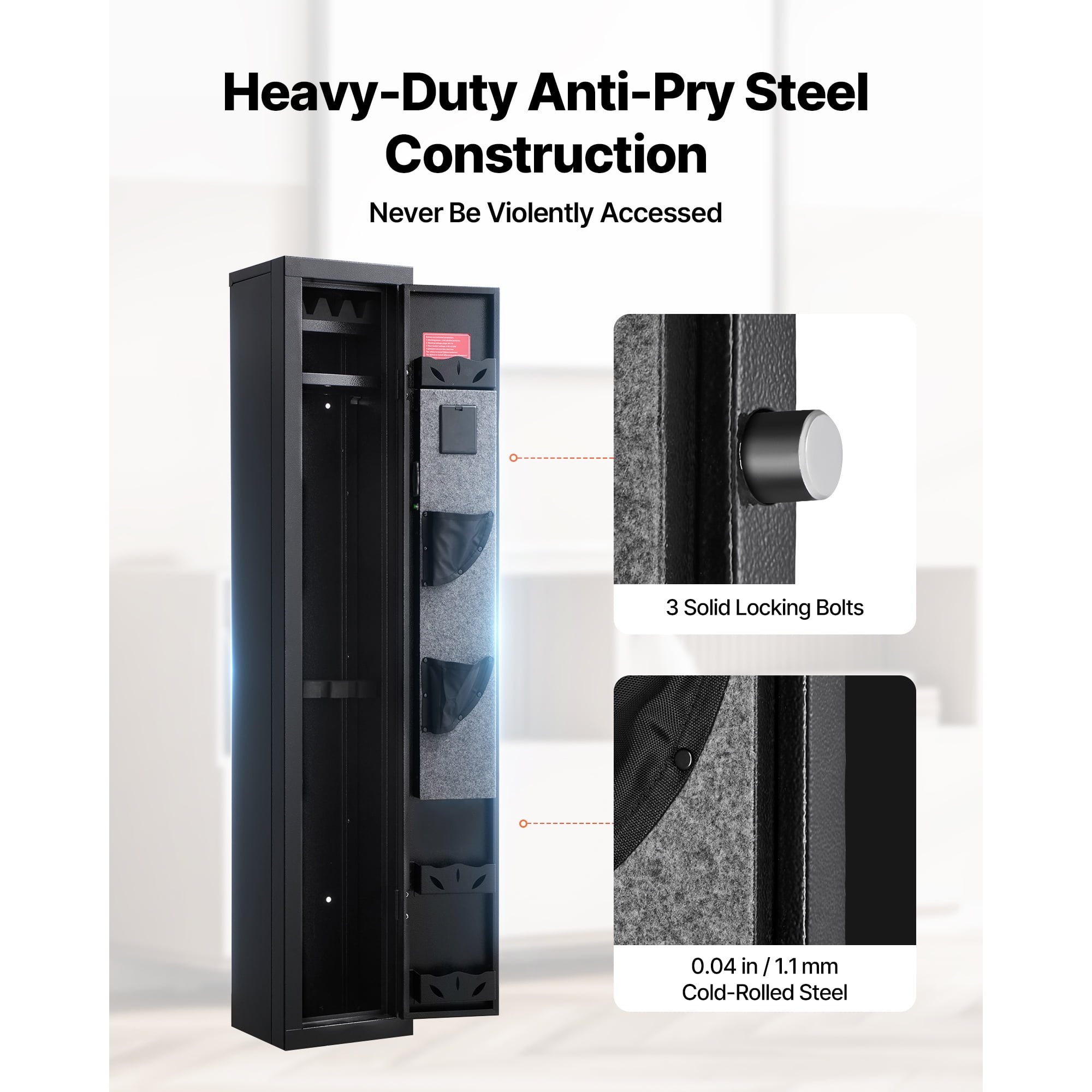KFFKFF Secure Gun Cabinet, Durable Steel Construction with Fire-Resistant Design, Digital Keypad & Key Access, Spacious Storage