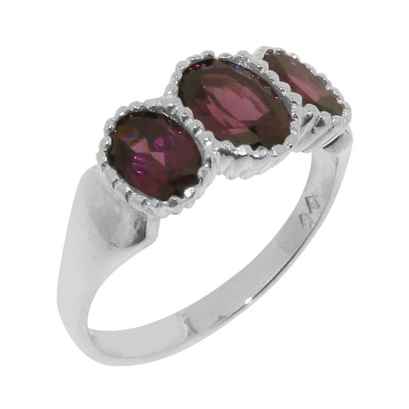 LBG British Made 9k White Gold Natural Garnet Womens Anniversary Ring - 33 size options - Size 10