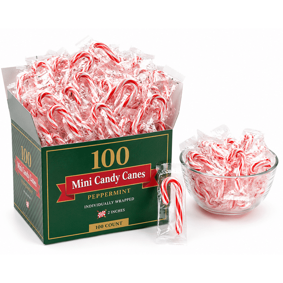 Mini Candy Canes Peppermint 100 Count Individually Wrapped Red & White Stripes - Christmas Holiday Gift Pack Candy