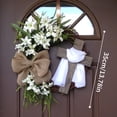 thumbnail image 4 of Easter Wreath with Wooden Cross Burlap Bow,Easter Rustic Grapevine Lily Wooden Cross Wreath Spring Farmhouse Decor,Wall Home Decor Gift DIY Easter Front Door Wreath Decoration, 4 of 6