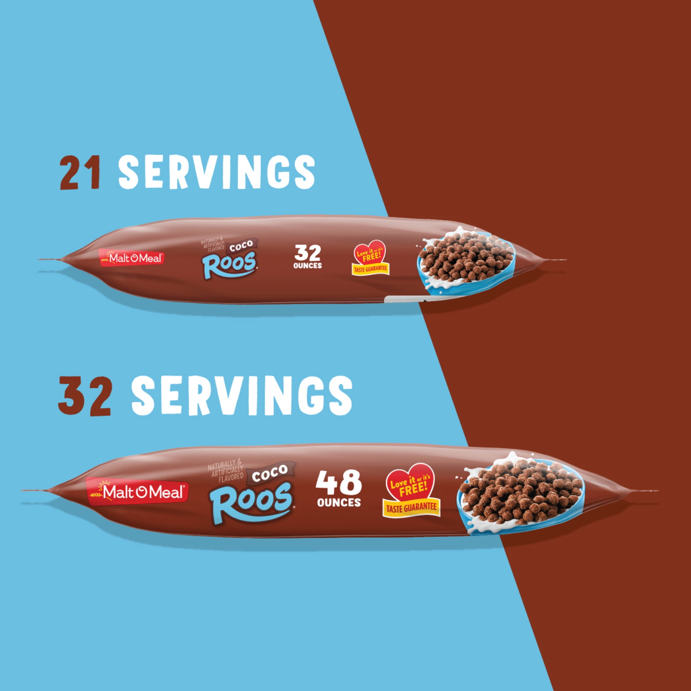 Malt-O-Meal Coco Roos Breakfast Cereal, Crunchy Chocolate Puffs, 48 oz Resealable Bag