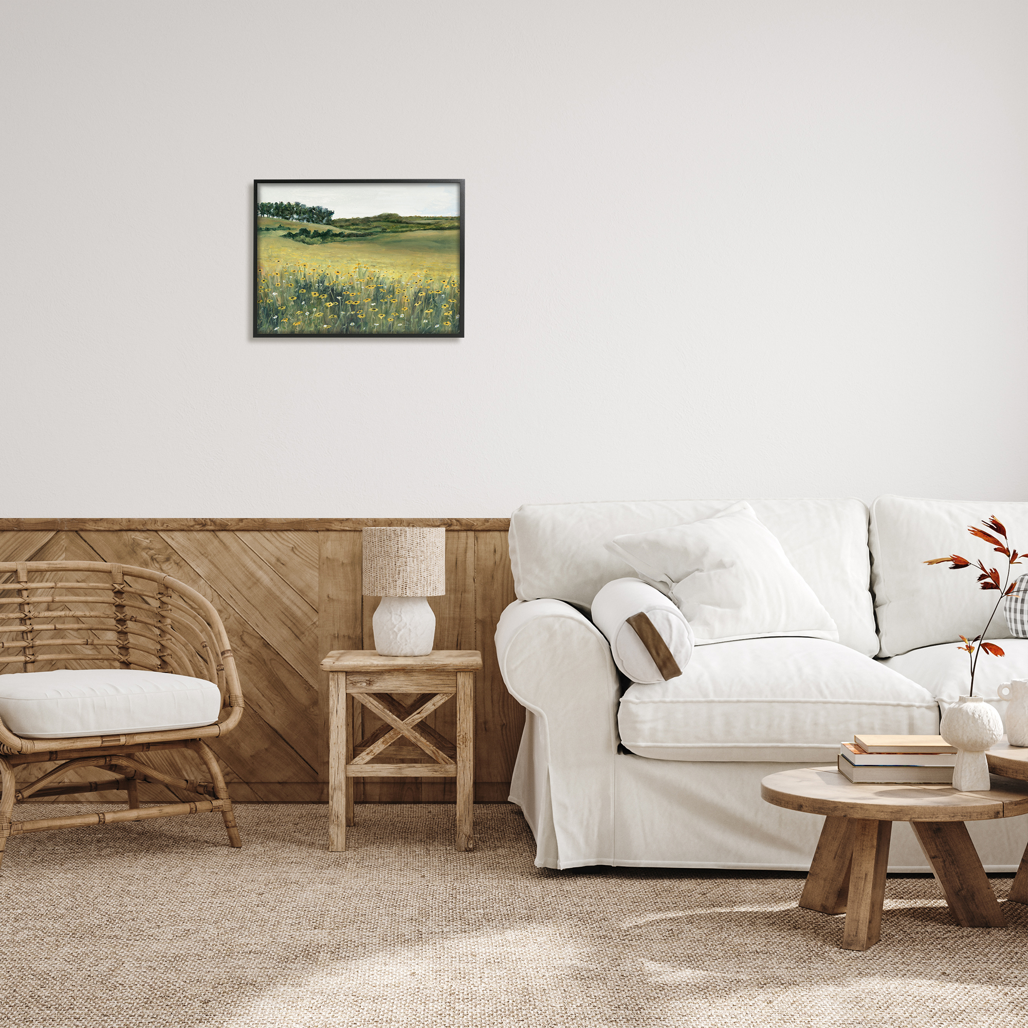 Stupell Industries Rural Daisy Meadow Nature Painting Black Framed Art Print Wall Art, 20 x 16