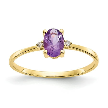 Roy Rose Jewelry 10K Yellow Gold Genuine Diamond & Amethyst Birthstone Ring - Size: 6