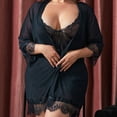 thumbnail image 6 of Sexy Lingerie, PUTUO Lingerie for Women Plus Size, Lace Mesh Babydoll Kimono Robe Set, Black, 6 of 10