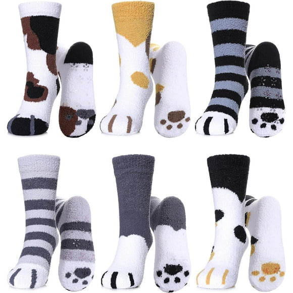 Kids Fuzzy Socks Boys Girls with Grips Non Slip Slipper Socks Cozy Fluffy Winter Warm Crew Socks 6 Pairs