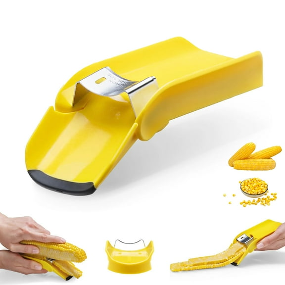Oazouf Stainless Steel Corn Stripper Tool, Corn Peeler for Corn on The Cob with Folding Storage for Home Kitchen, Yellow