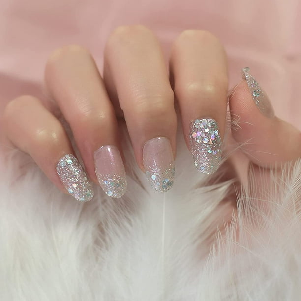 Light Pink Purple Bling Silver Glitter Press On False Nails Medium Oval Fake Nails Nude Pink Artificial Nail Art Tips for Daily Wedding Finger Wear - Walmart.com Light Pink Purple Bling Silver Glitter Press On False Nails Medium Oval Fake Nails Nude Pink Artificial Nail Art Tips For Daily Wedding Finger Wear - Walmart.Com
