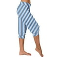thumbnail image 2 of Yxbdin Striped Capri Pants for Women Plus Size Tummy Control Yoga Pant High Waisted Workout Leggings for Athletic Exercise Sky Blue XL, 2 of 7