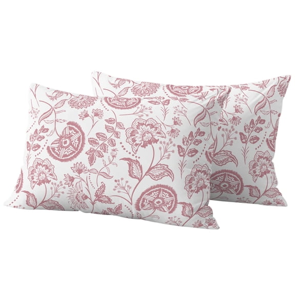 Outdoor Pillow Covers 20x12 Set of 2, Boho Pink Floral Waterproof Patio Throw Pillow Covers for Couch Sofa Chair, Vintage Farmhouse Paisley Plant Leaf Decorative Pillowcases for Throw Pillows
