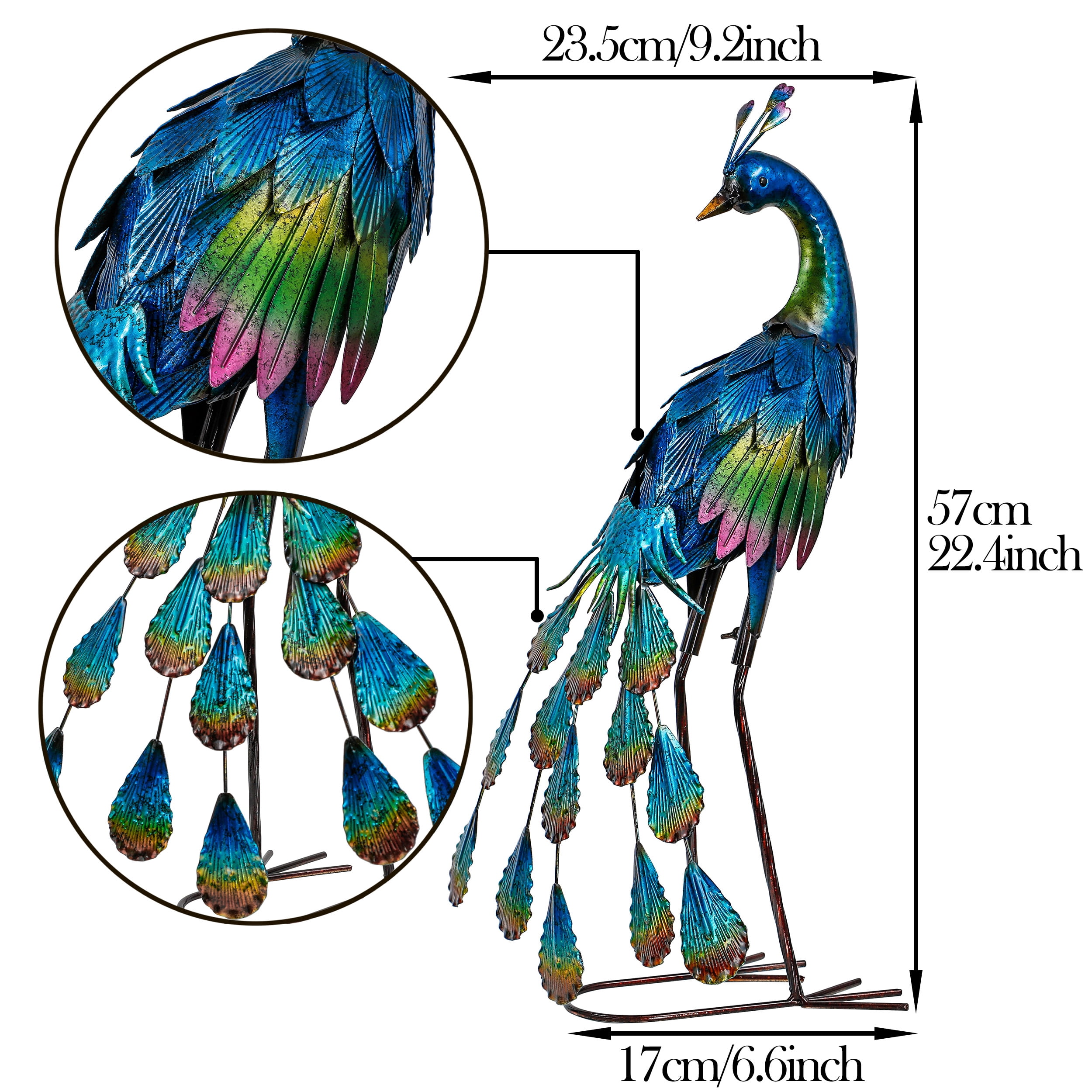 Teresa's Collections 22.44''H Peacock Decor Garden Sculptures & Statues for Outdoor Decor Sturdy Metal Yard Art Bird Lawn Ornament for Party Patio Garden Decor