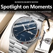 POEDAGAR Business Mens Stainless Steel Waterproof Luminous Quartz Watches with Dual Calendar Display