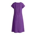 thumbnail image 4 of VBVC Women's Cotton Linen Tie Neck Midi Dress , Ladies' Casual Short Sleeve Shift Dress , Summer Solid Color Tunic Dress For Women, S-2XL, 4 of 8