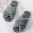 thumbnail image 3 of Open Toe Slides Fuzzy Non-skid Cross Band Slippers House Sandals for Man Woman, 3 of 8