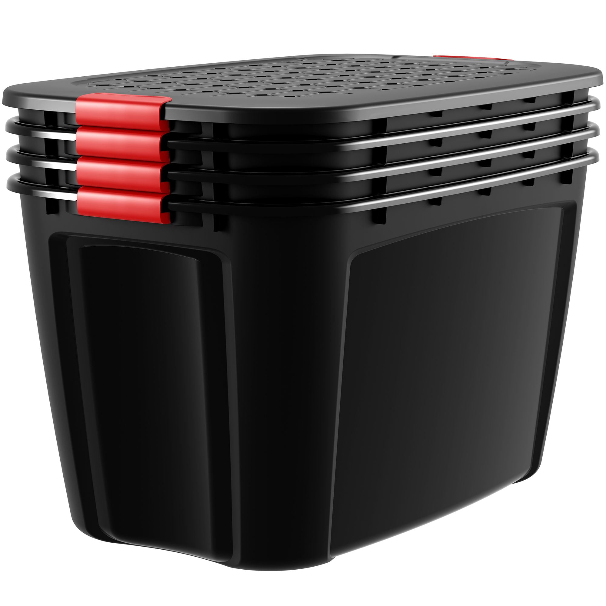 Hyper Tough 40 Gallon Snap Lid Plastic Storage Bin Container, Black with  Red Lid, Set of 3