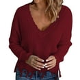 thumbnail image 1 of Cathalem Chandails Oversize pour Femmes Automne Décontracté Manches Longues Col Rond Pull Blouse en Maille Côtelée, Vin TG, 1 of 5