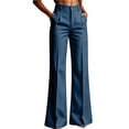 thumbnail image 7 of Women's Striped High Waist Pleated Flare Pants Dress Pants Slim Bootcut Suit Trousers Business Casual office Work Pants with Pockets Blue, 7 of 7
