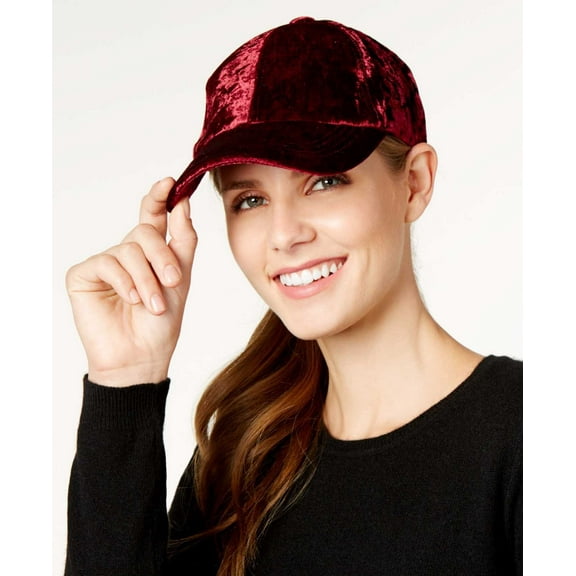 INC International Concepts Crushed Velvet Baseball Cap (Wine)
