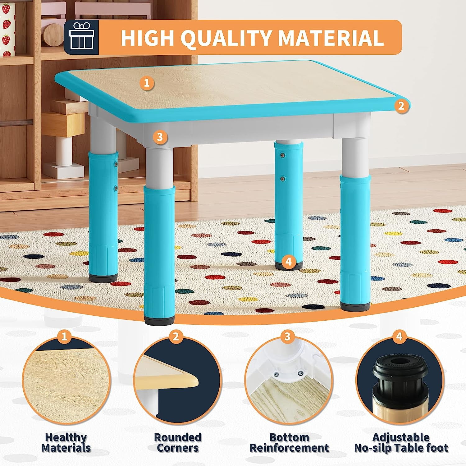 Linor Kids Table and Chair Set Height Adjustable Toddler Table