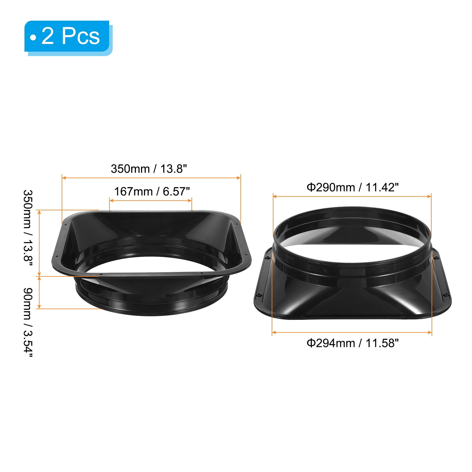 Uxcell 12" Duct Connector Flange, 2pcs PP Dryer Vent Wall Plate Square to Round for Air Heating Cooling Ventilation