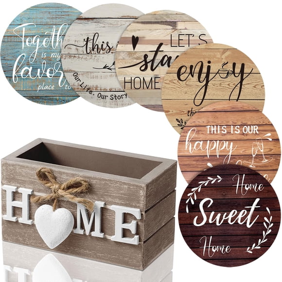 Juego de 6 posavasos Queekay en forma de corazón de madera con soporte para bebidas