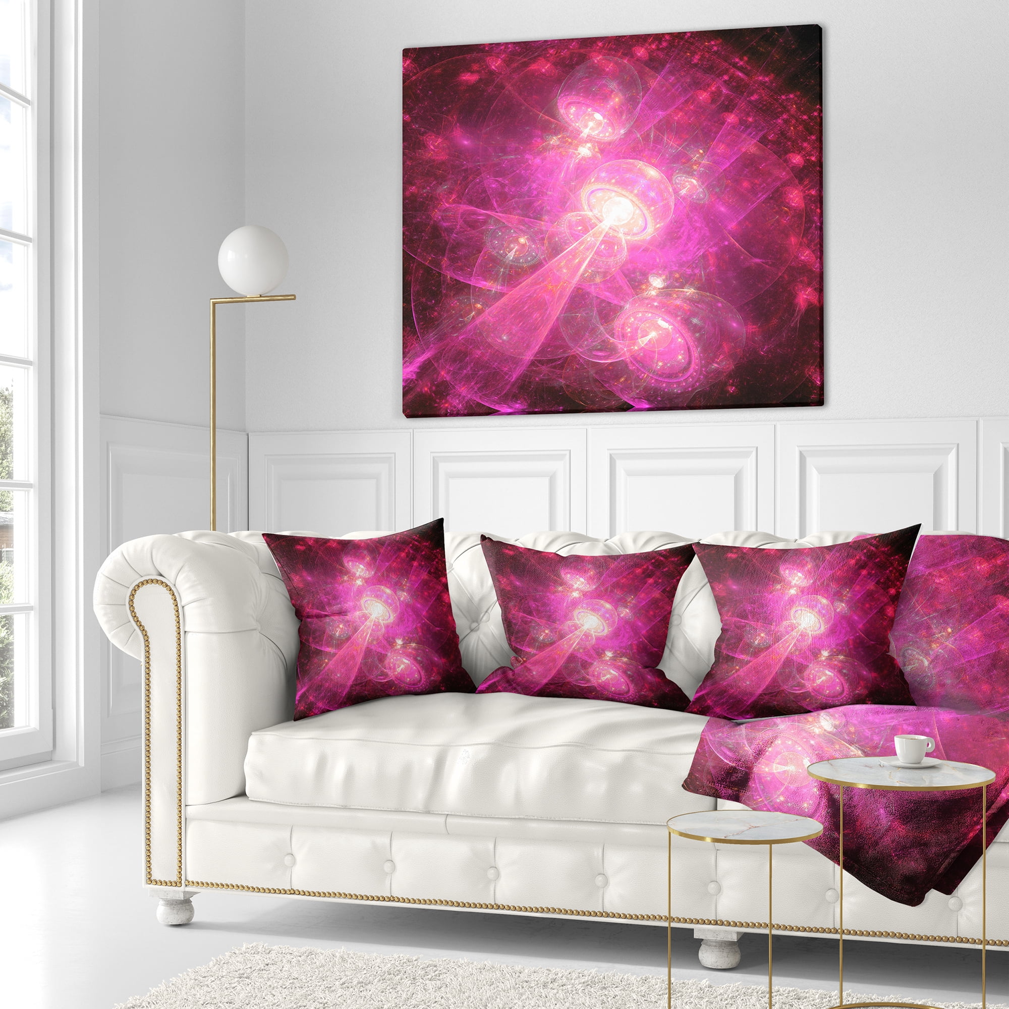 Designart Pink Fractal Space Theme - Abstract Throw Pillow - 18x18