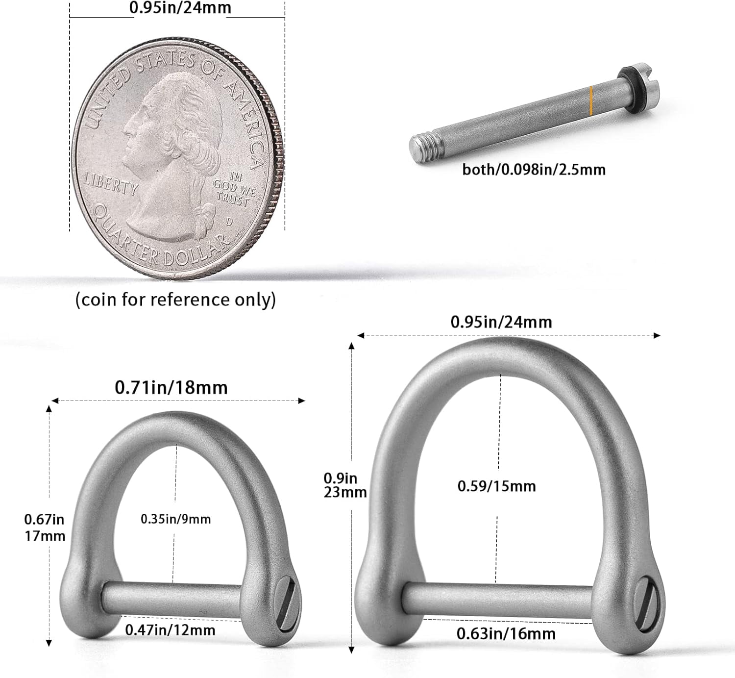 D Ring Keychain, Durable D Shape Key Ring for Car keys, Horseshoe Clasp with Screw Shackle -（Load Bearing: 50lb）