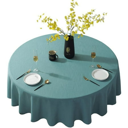 

Circle Tablecloth nordic Thicken Solid Color Cotton Linen Tablecloth mute Wear Resistant Round Table Cover For Living Room bedroom picnic party-Blue-250cm
