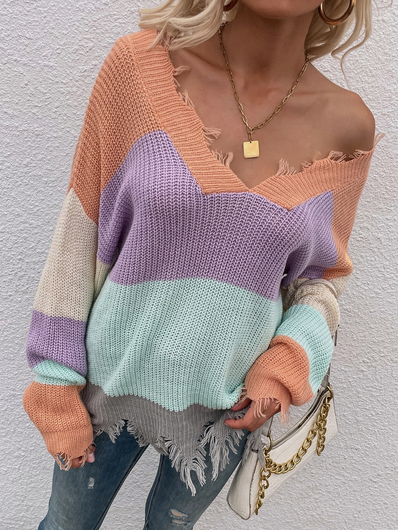 Multicolor Drop Shoulder Colorblock 