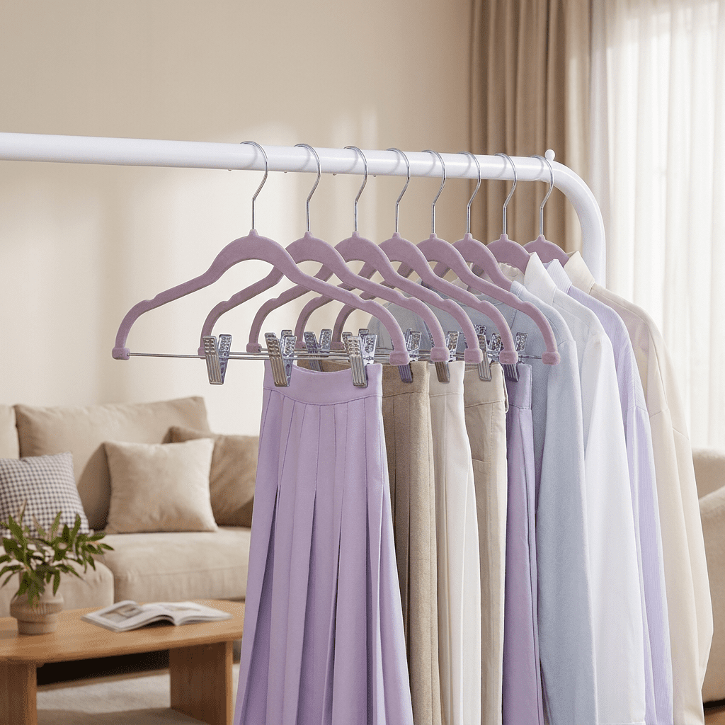 Ledrem 30-pack Adjustable Velvet Hangers, Skirt & Pants Hangers with Movable Clips, Adult, Pale Purple