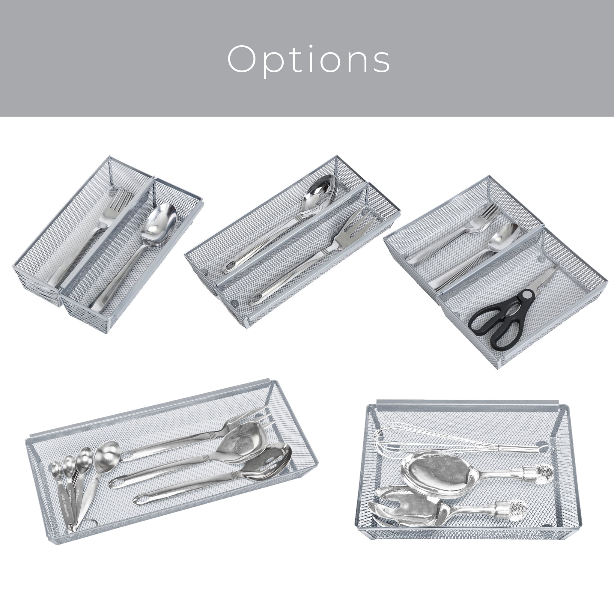Smart Design Drawer Organizer - Set of 6 - Steel Metal Mesh - 9 x 3 Inch - Interlocking Arm Connection - Utensils, Flatware, Organization - Kitchen - Silver