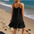 thumbnail image 4 of Women's Spaghetti Straps Ruffle Mini Dress Scoop Neck Sleeveless Babydoll Short Dress Flowy Summer Beach Dresses Black M, 4 of 4