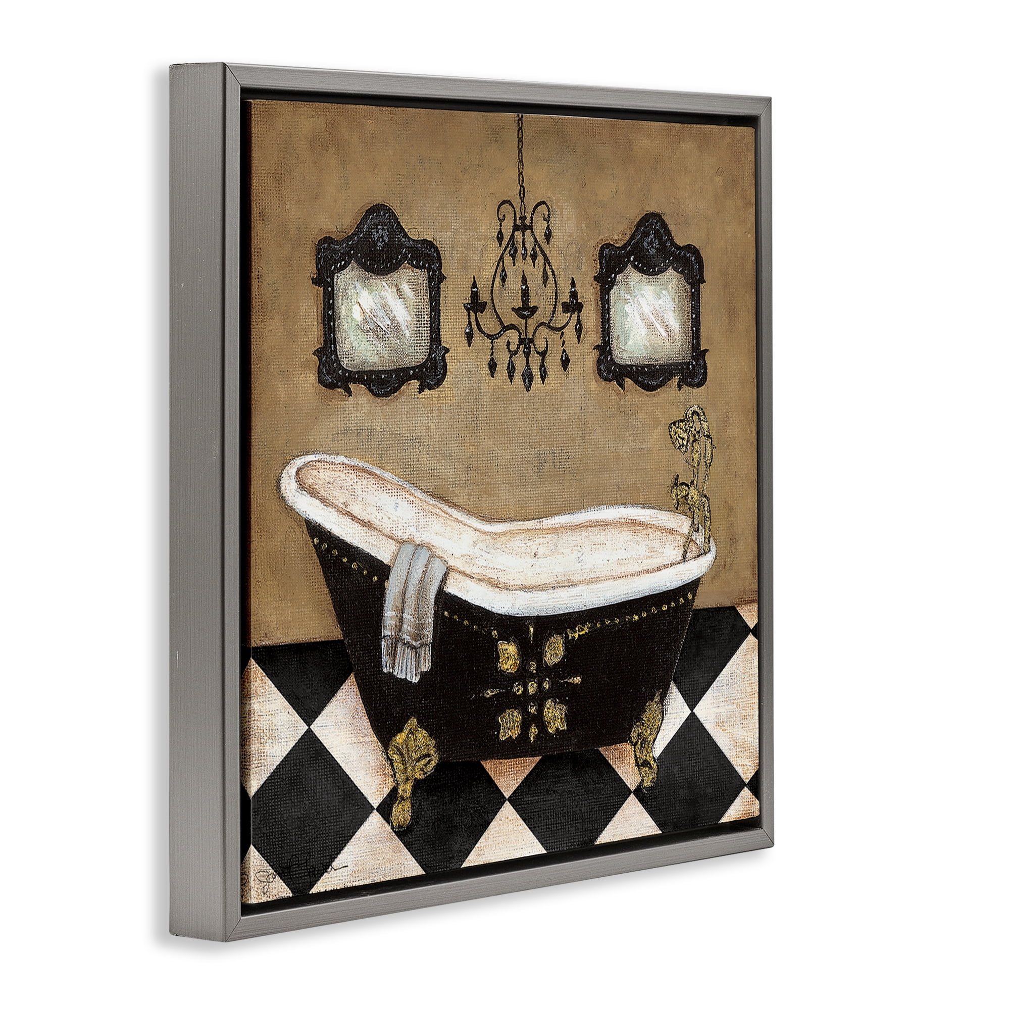 Stupell Industries Elegant Vintage Bathtub Gray Framed Floater Canvas Wall Art, design by Janet Tava
