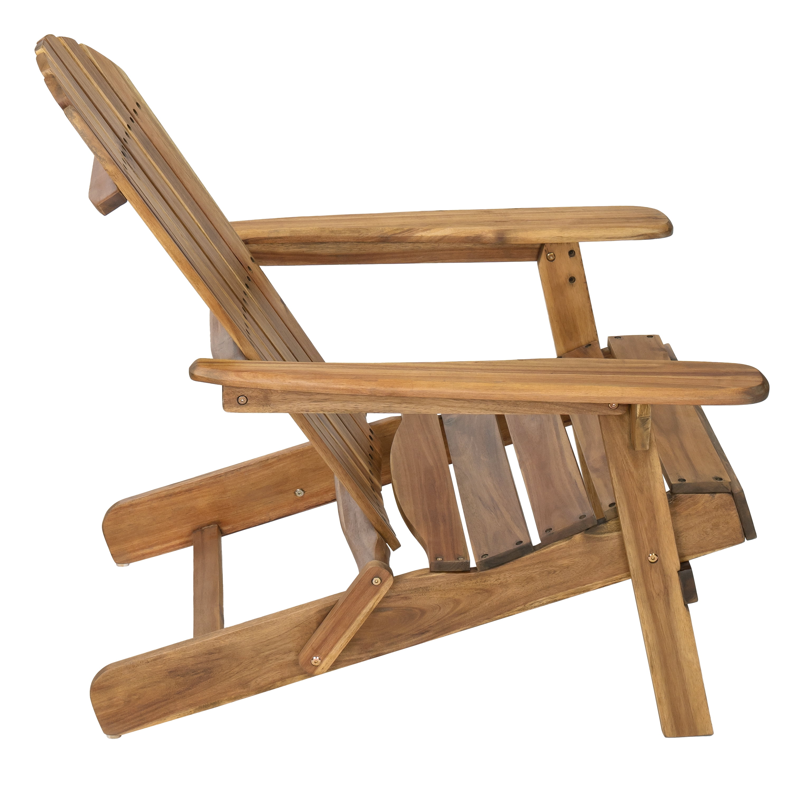 Folding Adirondack Chair, Teak Finish Acacia Wood Outdoor Lounge Chair with Slatted Back and Wide Armrests, Foldable Fire Pit Chair for Patio Garden Backyard Relaxation