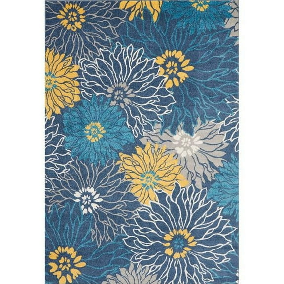 HomeRoots  7 x 10 ft. Blue Tropical Flower Area Rug - Blue - 7' x 10'