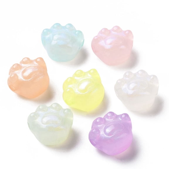 Luminous Acrylic Beads Glitter Beads Glow in the Dark Cat Paw Print Mixed color 16x18x12.5mm Hole: 2.5mm