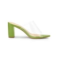 thumbnail image 3 of BLISSFUL STEP Women's Clear Point Toe High Block Heel Mules Slides Sandals Light Green 7, 3 of 7
