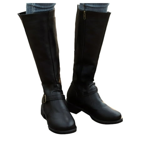 

dmqupv Boots for Women Fashion Knee High Vintage Round Boots Toe Warm Boots women s boots Womens Boots Knee High Size 11 Shoes Black 9