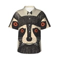 thumbnail image 1 of Balery Retro Raccoon Graphic Print Camisas hawaianas de manga corta para hombre, camisas playeras de corte holgado, camisas de vacaciones con botones,Small, 1 of 7
