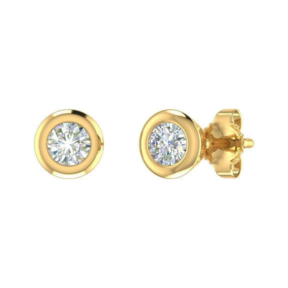 14K Yellow Gold Bezel Set Ladies Diamond Stud Earrings (1/4 Carat) (SI1-SI2 Clarity)