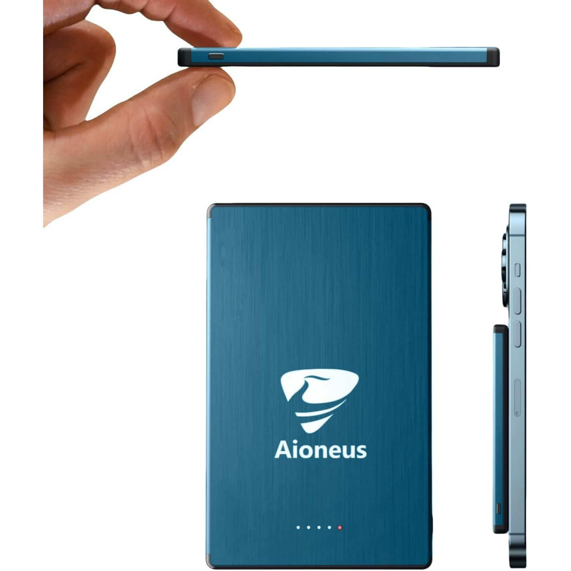 Aioneus Wireless Portable Charger 0.27 inch Ultra-Thin MagSafe Power Bank 5000mAh Magnetic Battery Pack for iPhone, Samsung, Blue