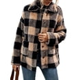 thumbnail image 2 of Women Winter Button Front Plaid Pattern Double Pocket Drop Shoulder Flannel Coat Long Sleeve Jacket Outwear Black XL, 2 of 8